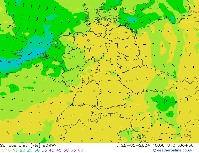 Vent 10 m ECMWF mar 28.05.2024 18 UTC