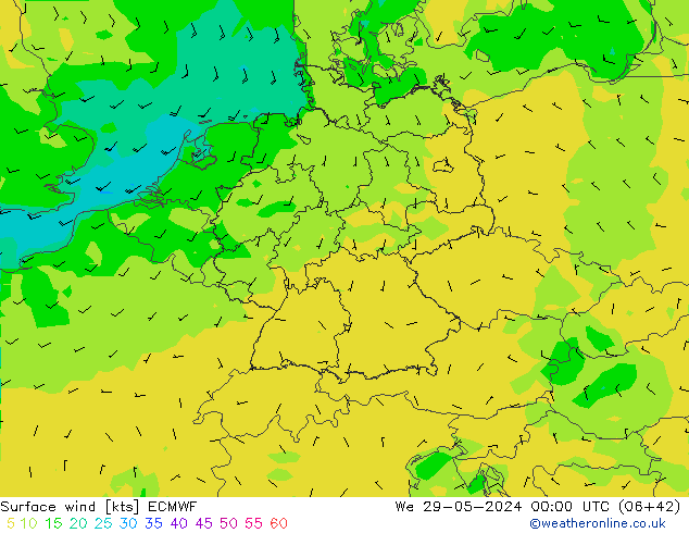 Vento 10 m ECMWF Qua 29.05.2024 00 UTC