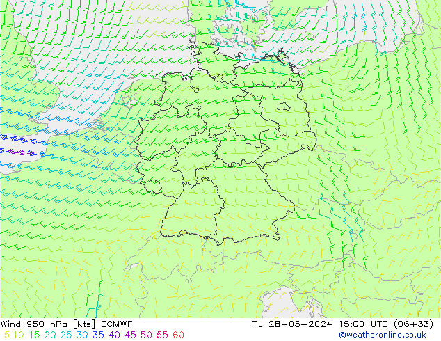 ветер 950 гПа ECMWF вт 28.05.2024 15 UTC