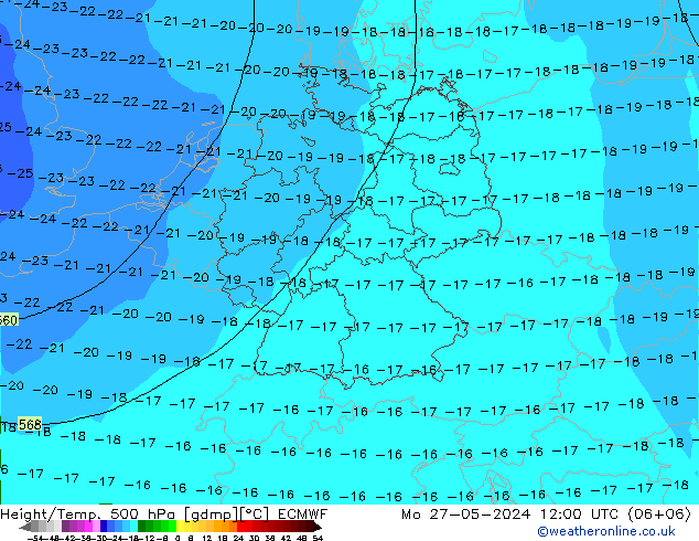 Z500/Rain (+SLP)/Z850 ECMWF Po 27.05.2024 12 UTC