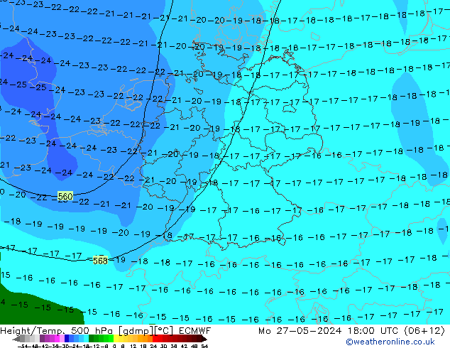 Z500/Rain (+SLP)/Z850 ECMWF Mo 27.05.2024 18 UTC