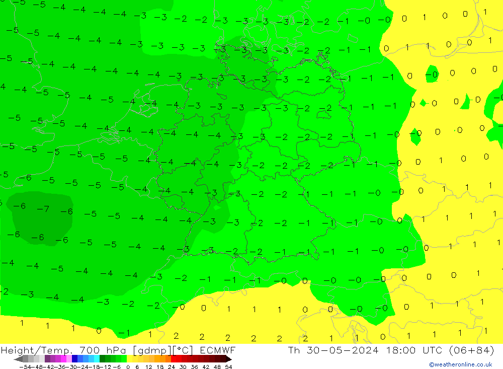 Géop./Temp. 700 hPa ECMWF jeu 30.05.2024 18 UTC