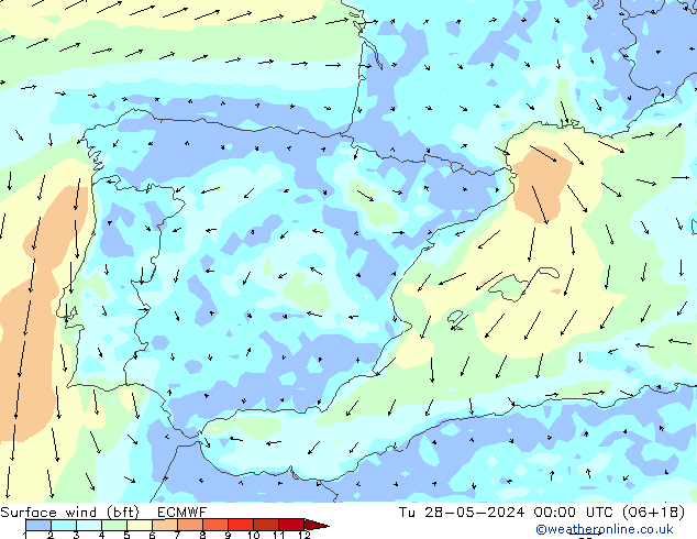 Vent 10 m (bft) ECMWF mar 28.05.2024 00 UTC