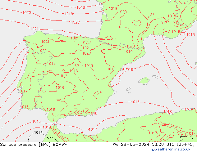 Bodendruck ECMWF Mi 29.05.2024 06 UTC