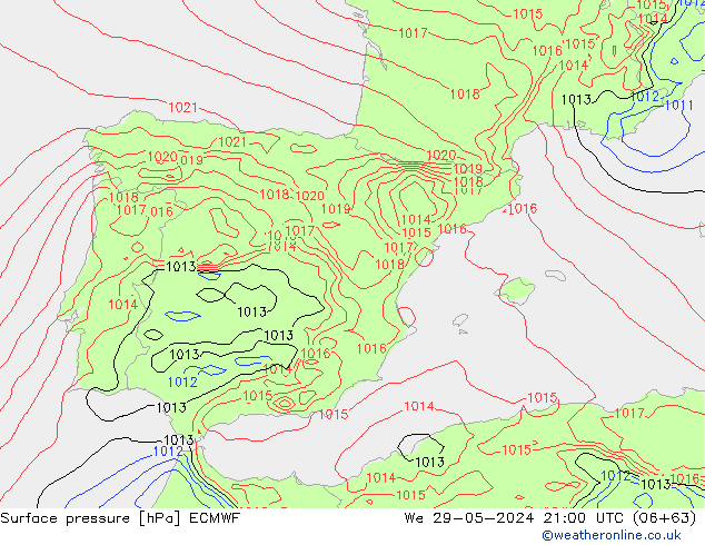 Luchtdruk (Grond) ECMWF wo 29.05.2024 21 UTC