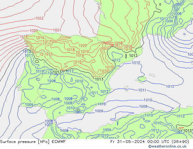 Bodendruck ECMWF Fr 31.05.2024 00 UTC