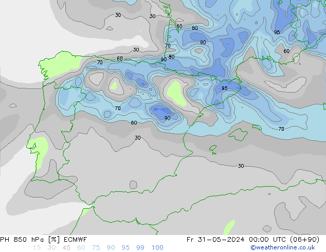 RH 850 hPa ECMWF Fr 31.05.2024 00 UTC