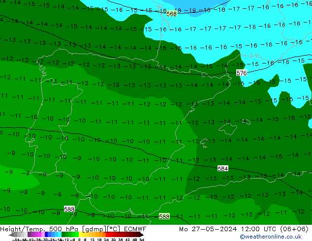 Height/Temp. 500 hPa ECMWF Mo 27.05.2024 12 UTC