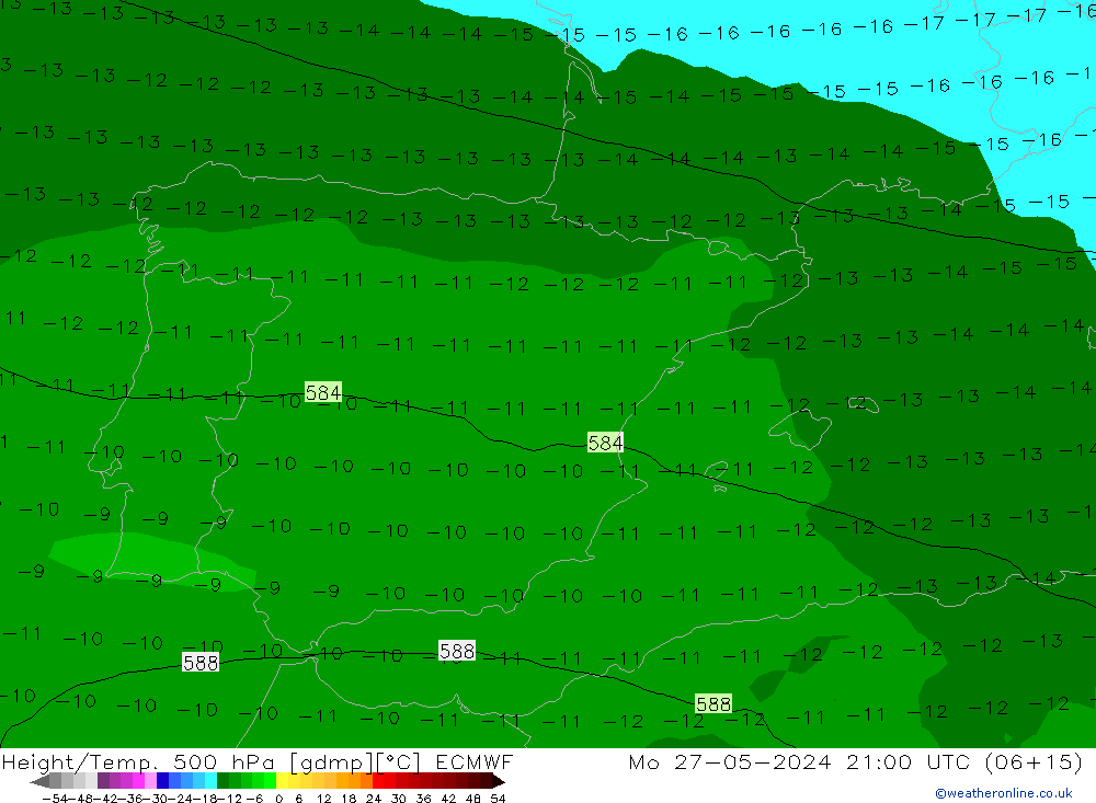 Hoogte/Temp. 500 hPa ECMWF ma 27.05.2024 21 UTC