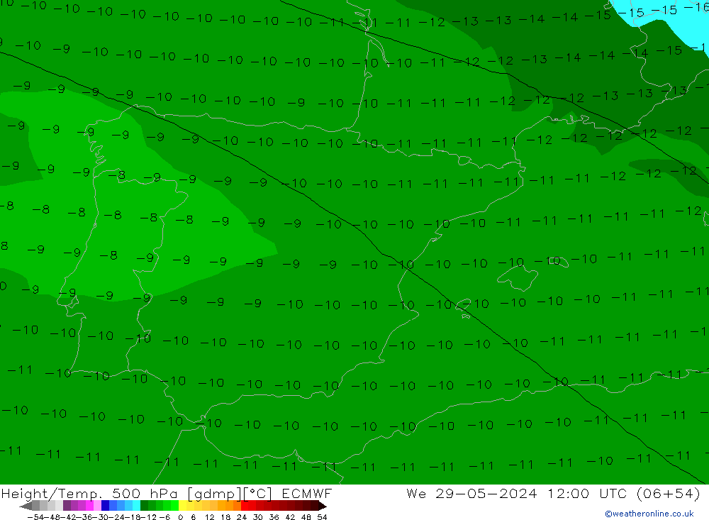 Z500/Yağmur (+YB)/Z850 ECMWF Çar 29.05.2024 12 UTC