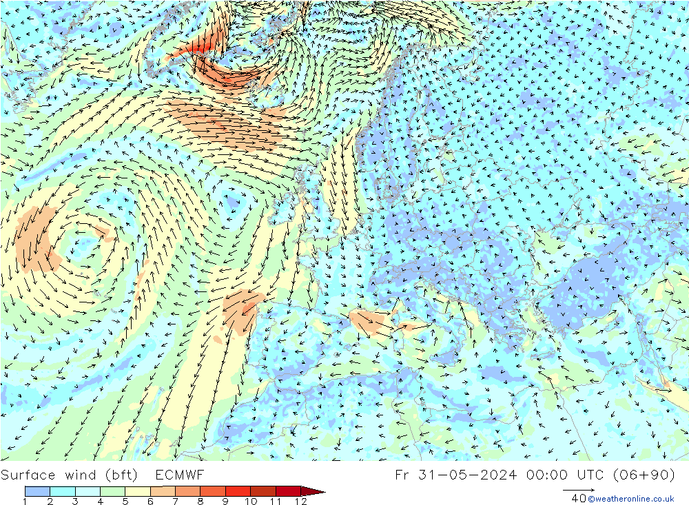 Surface wind (bft) ECMWF Fr 31.05.2024 00 UTC