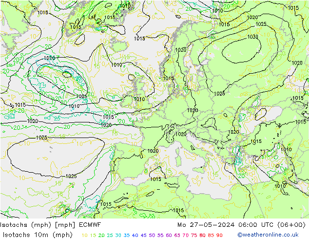 Isotachs (mph) ECMWF Seg 27.05.2024 06 UTC