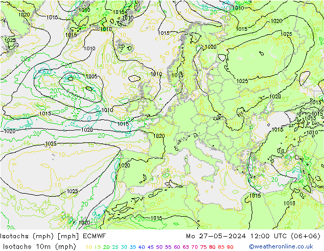 Isotachs (mph) ECMWF Mo 27.05.2024 12 UTC