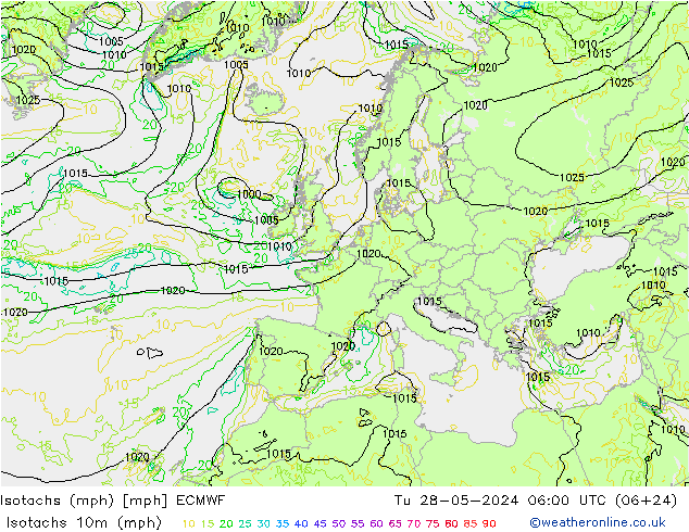 Isotachs (mph) ECMWF mar 28.05.2024 06 UTC