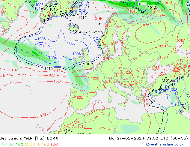 Corrente a getto ECMWF lun 27.05.2024 09 UTC