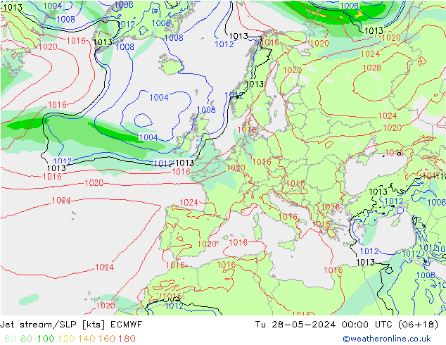 Jet stream/SLP ECMWF Tu 28.05.2024 00 UTC