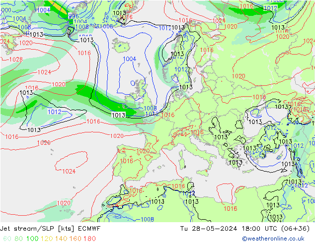 Jet stream/SLP ECMWF Tu 28.05.2024 18 UTC