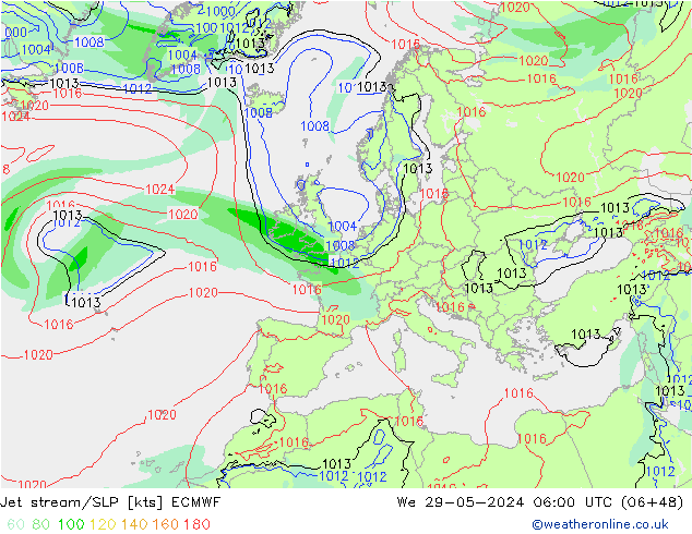 Polarjet/Bodendruck ECMWF Mi 29.05.2024 06 UTC