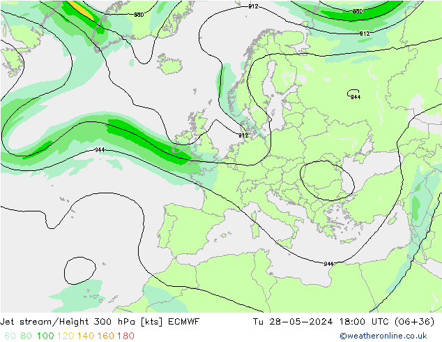 Jet stream/Height 300 hPa ECMWF Út 28.05.2024 18 UTC