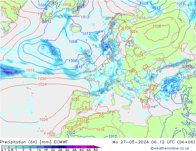 Z500/Rain (+SLP)/Z850 ECMWF pon. 27.05.2024 12 UTC