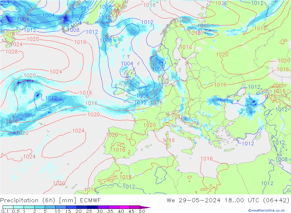 Z500/Rain (+SLP)/Z850 ECMWF Qua 29.05.2024 00 UTC