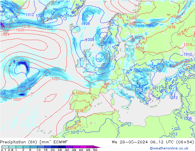 Z500/Regen(+SLP)/Z850 ECMWF wo 29.05.2024 12 UTC