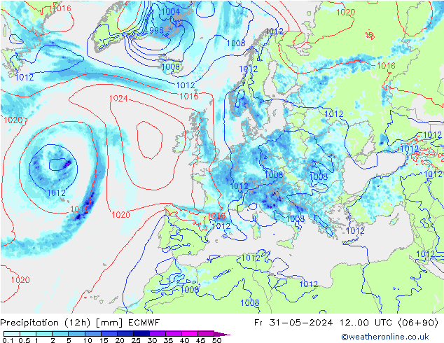 Nied. akkumuliert (12Std) ECMWF Fr 31.05.2024 00 UTC