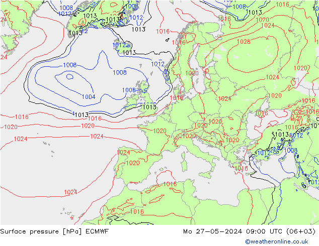 pressão do solo ECMWF Seg 27.05.2024 09 UTC