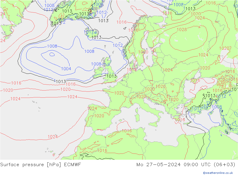 Bodendruck ECMWF Mo 27.05.2024 09 UTC