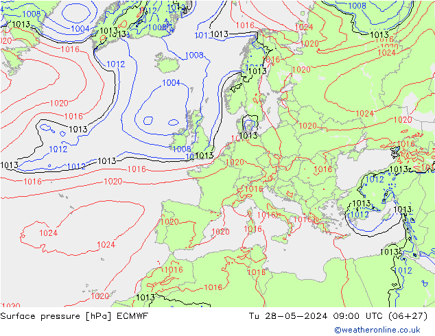Atmosférický tlak ECMWF Út 28.05.2024 09 UTC