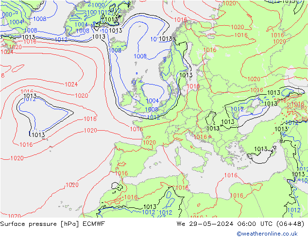 Surface pressure ECMWF We 29.05.2024 06 UTC