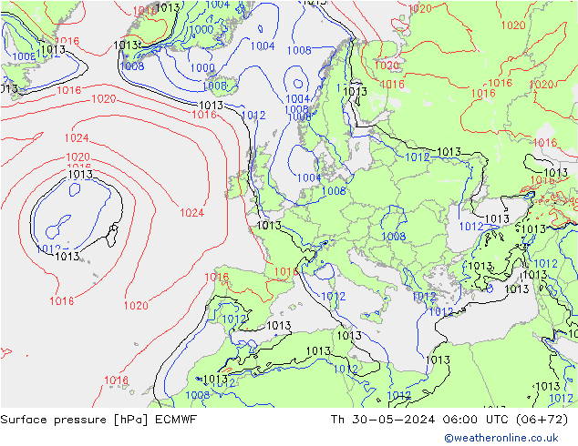 Atmosférický tlak ECMWF Čt 30.05.2024 06 UTC