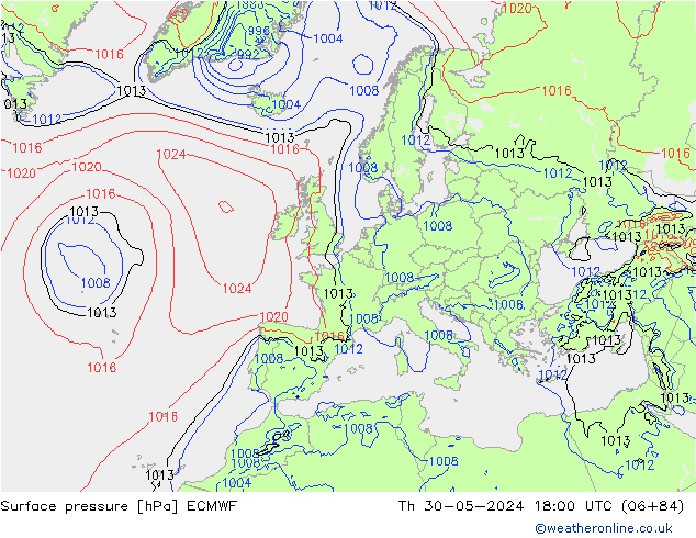 Bodendruck ECMWF Do 30.05.2024 18 UTC