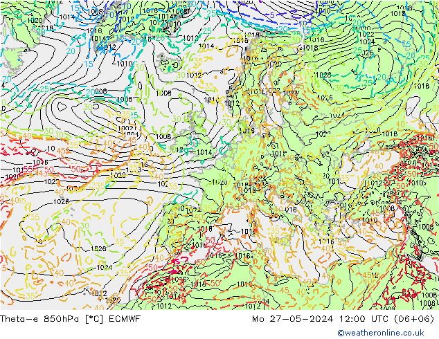 Theta-e 850hPa ECMWF Pzt 27.05.2024 12 UTC