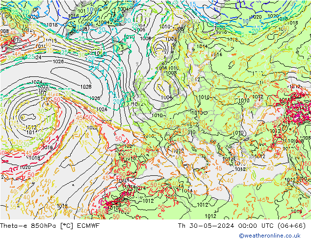 Theta-e 850hPa ECMWF Th 30.05.2024 00 UTC