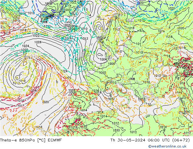 Theta-e 850hPa ECMWF Th 30.05.2024 06 UTC