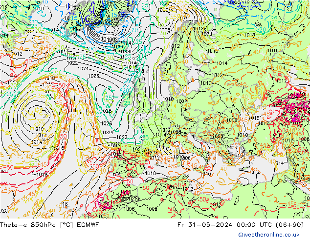 Theta-e 850hPa ECMWF vr 31.05.2024 00 UTC