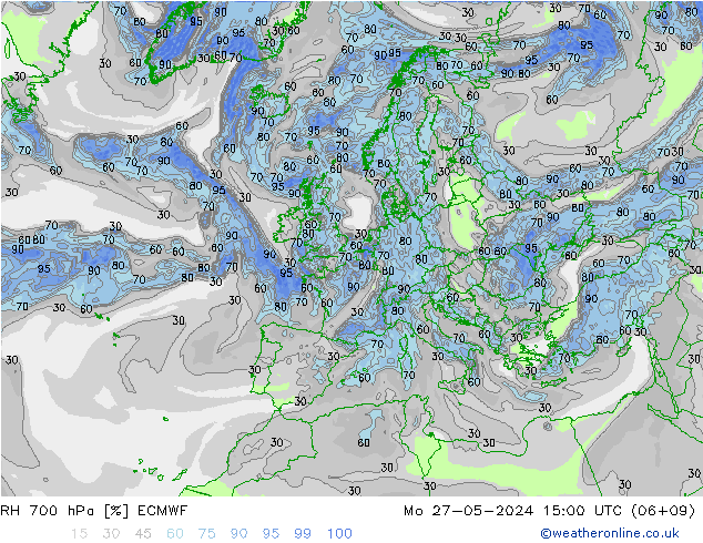 RH 700 hPa ECMWF Mo 27.05.2024 15 UTC