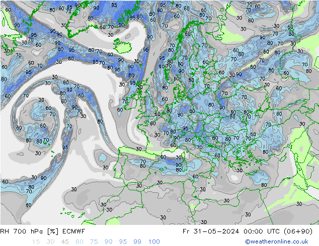 RH 700 hPa ECMWF Sex 31.05.2024 00 UTC