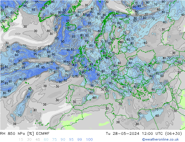 RV 850 hPa ECMWF di 28.05.2024 12 UTC