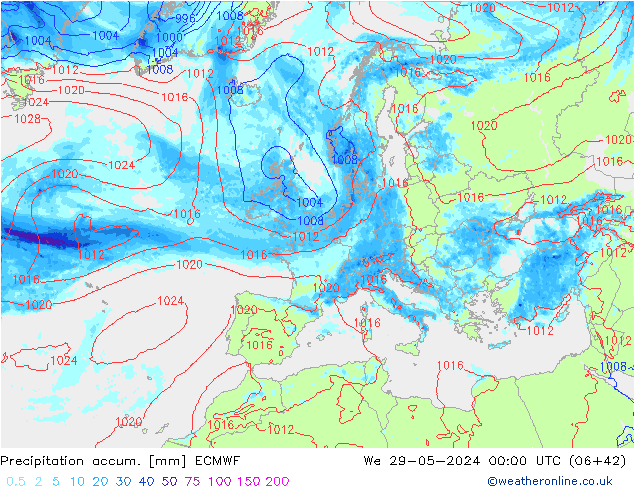 Precipitación acum. ECMWF mié 29.05.2024 00 UTC