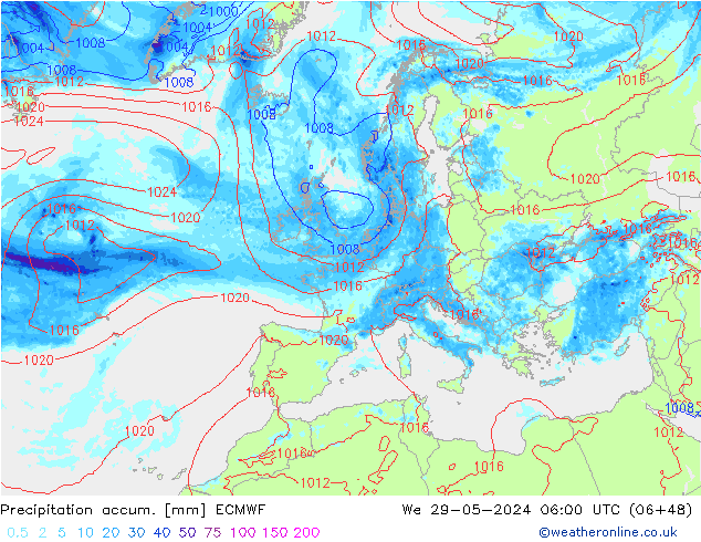 Precipitation accum. ECMWF Qua 29.05.2024 06 UTC