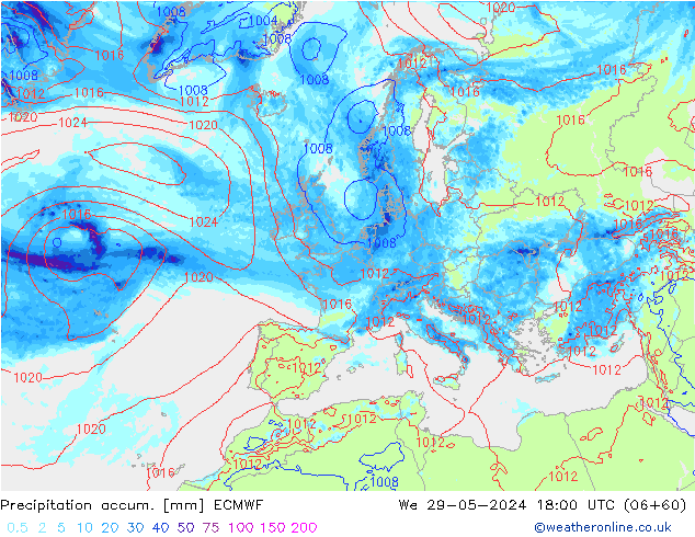 Precipitation accum. ECMWF We 29.05.2024 18 UTC