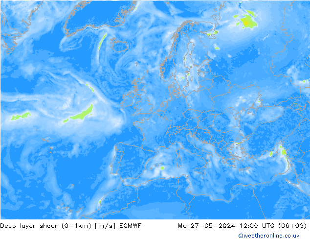 Deep layer shear (0-1km) ECMWF lun 27.05.2024 12 UTC