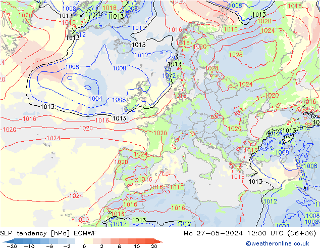 SLP tendency ECMWF Mo 27.05.2024 12 UTC