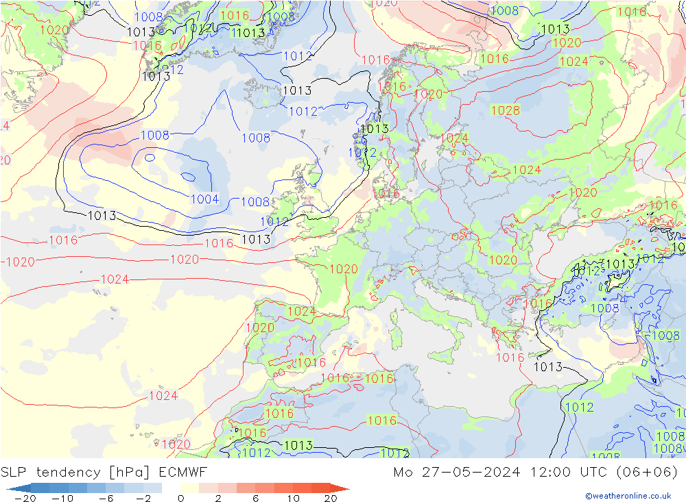 SLP tendency ECMWF Mo 27.05.2024 12 UTC