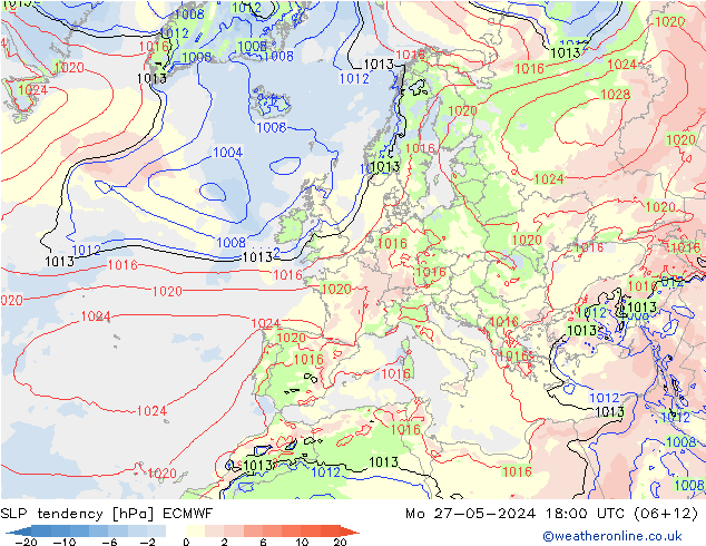 Drucktendenz ECMWF Mo 27.05.2024 18 UTC