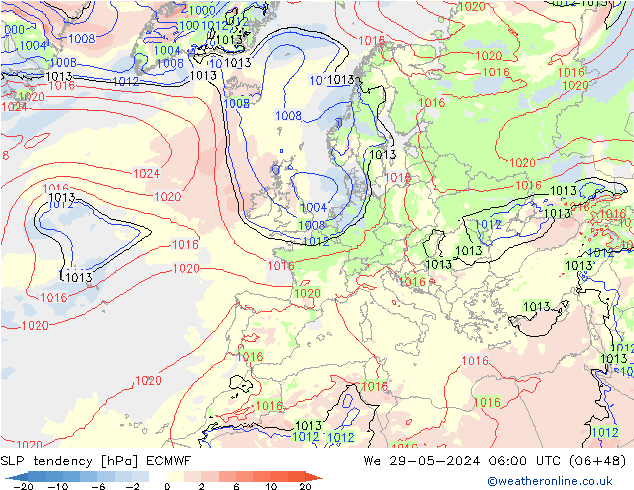 SLP tendency ECMWF We 29.05.2024 06 UTC