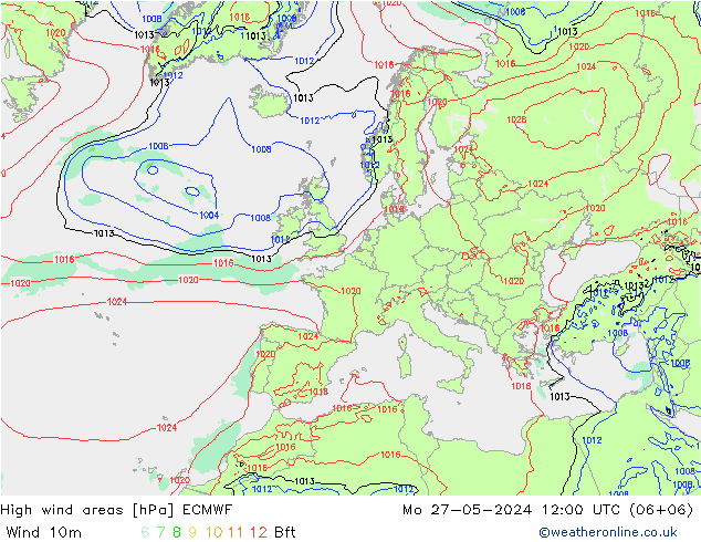 High wind areas ECMWF Mo 27.05.2024 12 UTC