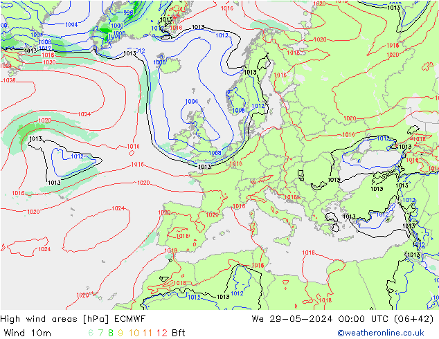 High wind areas ECMWF We 29.05.2024 00 UTC